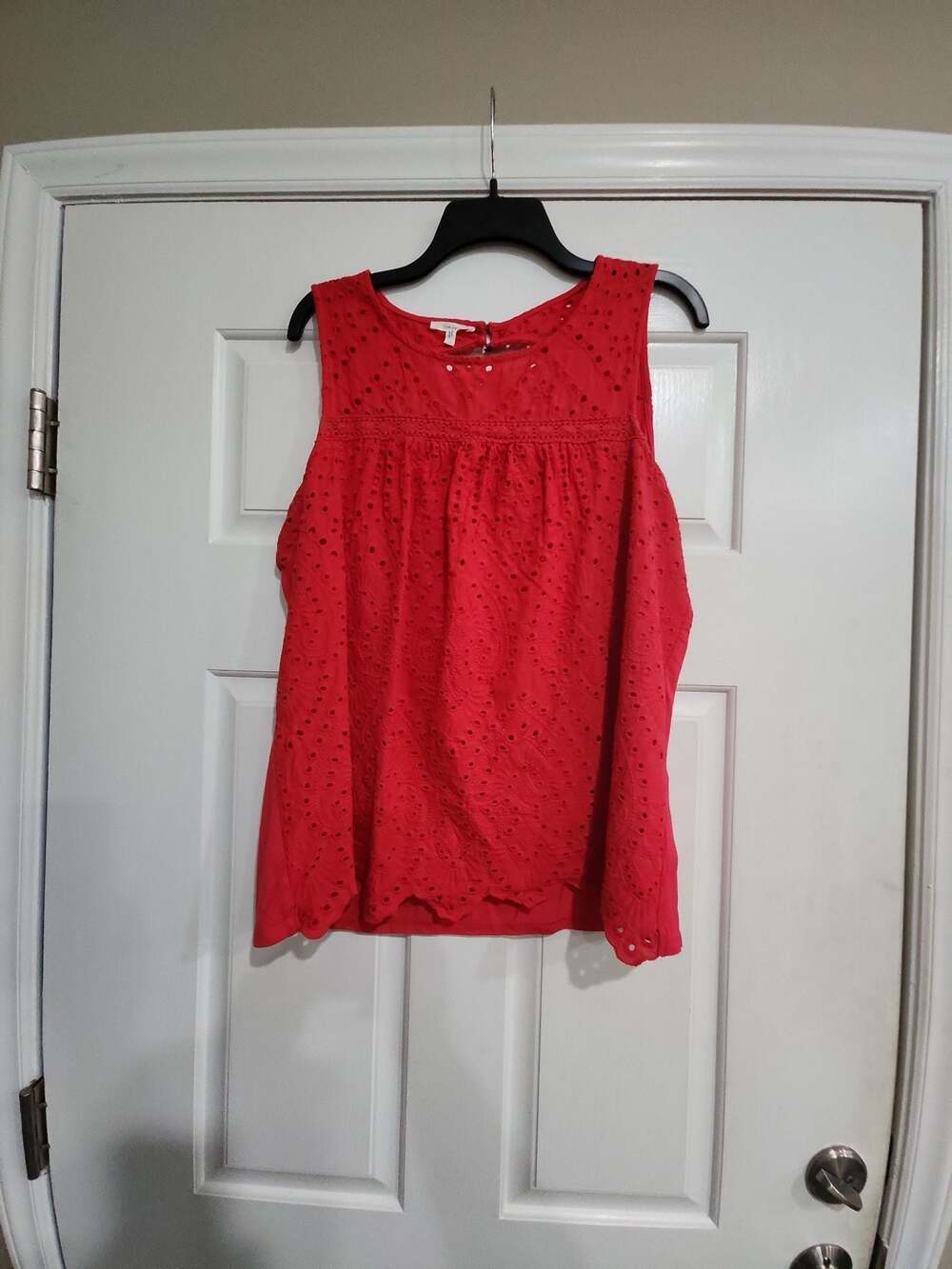 Eyelet Front High Neck Tank Top